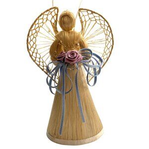 Handcrafted Straw Angel With Floral Accents